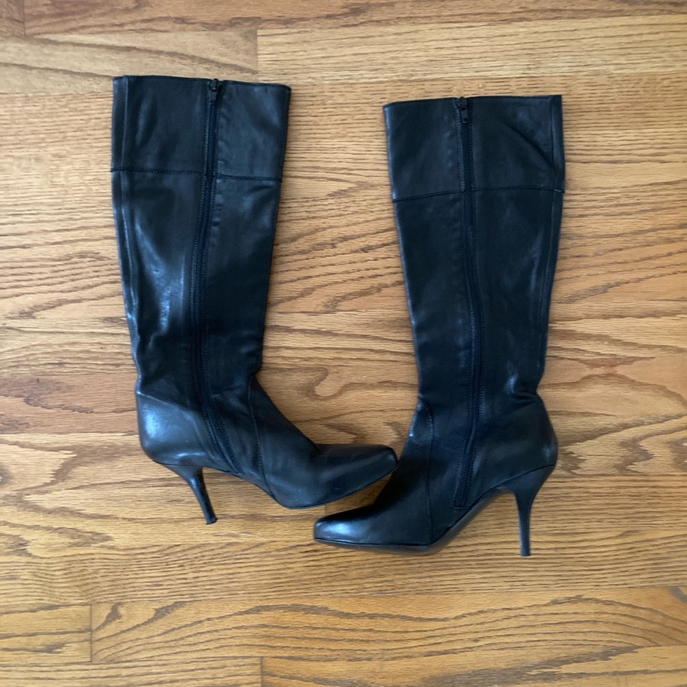 J. Crew Black Heeled Knee-High Leather Boots
